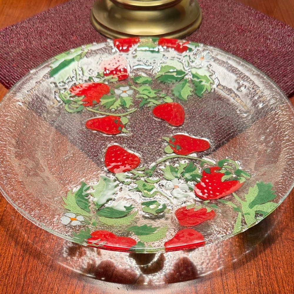 Signed Sydenstricker Glass Plate with Strawberry Design 12in
